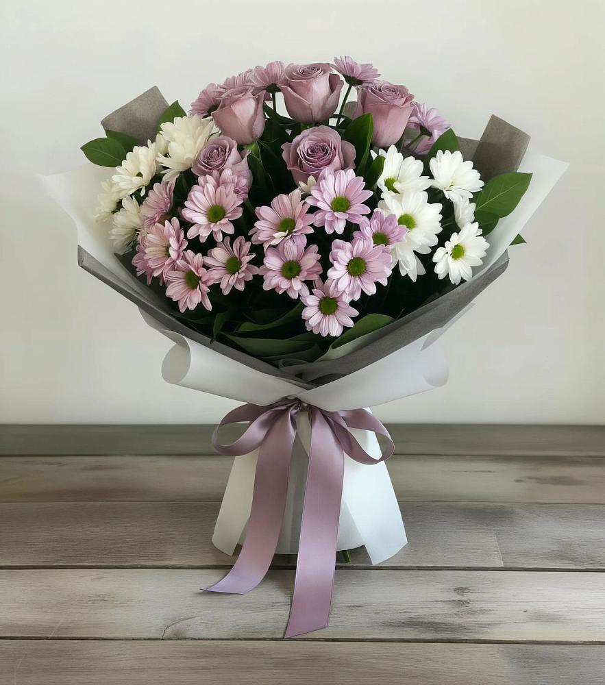 Букет цветов из: Хризантемы и Розы в Зубово