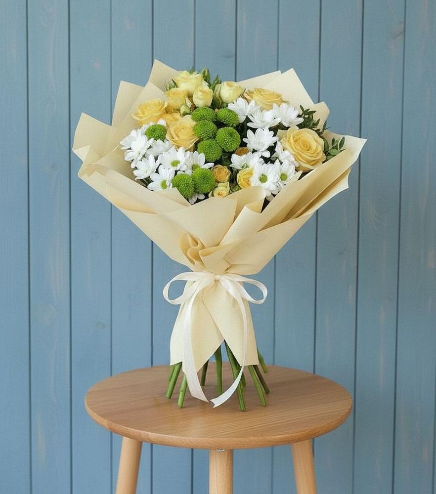 Букет цветов из: Хризантемы и Розы в Зубово