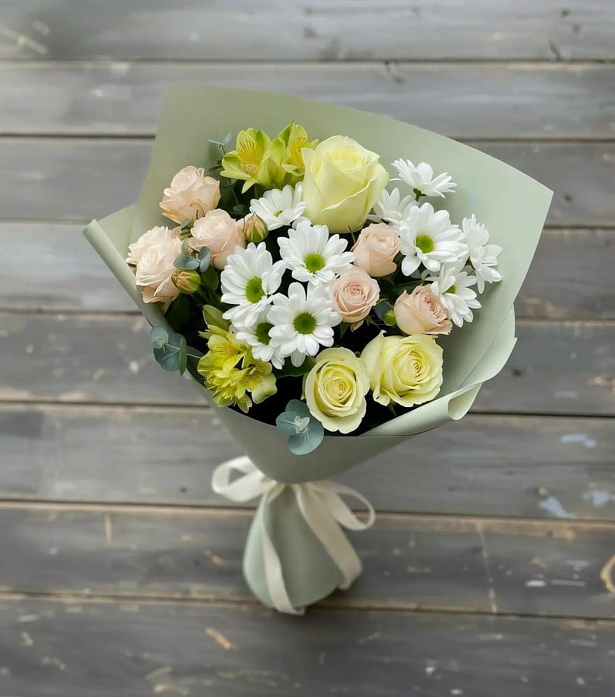 Букет цветов из: Альстромерии, Розы и Хризантемы в Зубово