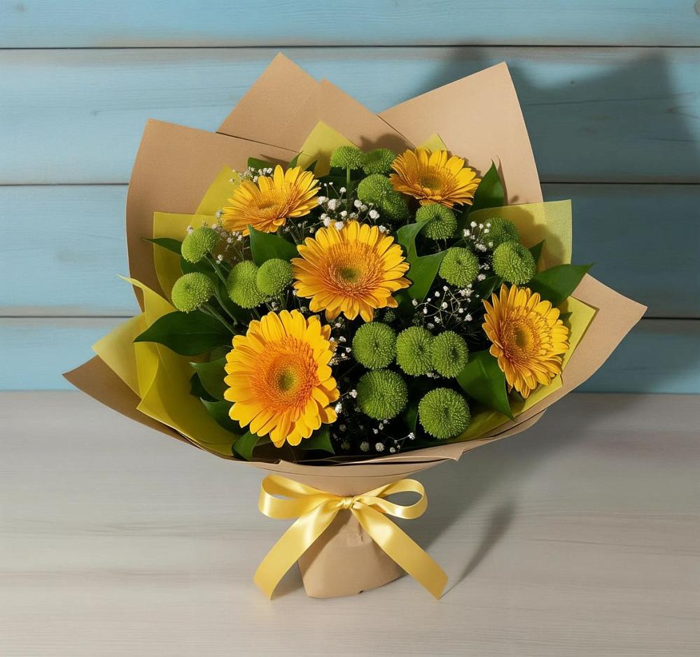 Букет цветов из: Герберы и Хризантемы в Зубово