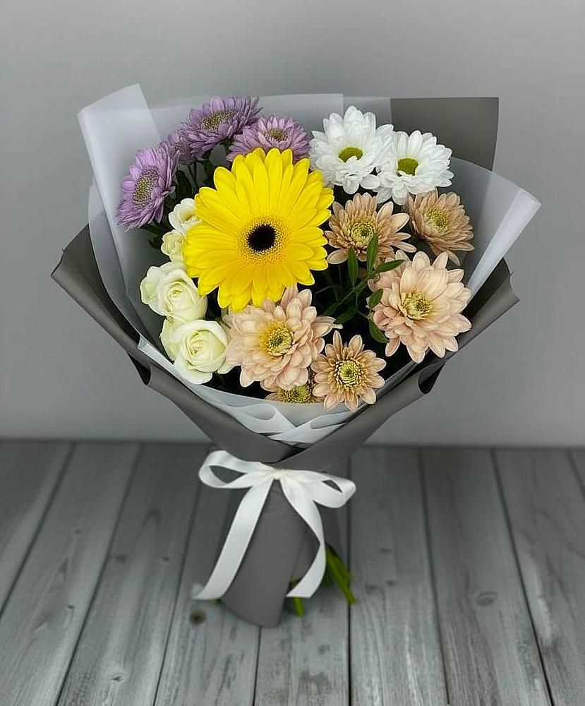 Букет цветов из: Розы, Герберы и Хризантемы в Зубово