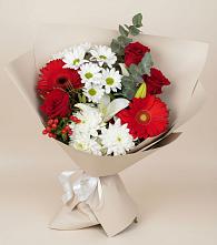 Букет цветов из:  Розы, Хризантемы, Герберы и Лилии в Зубово