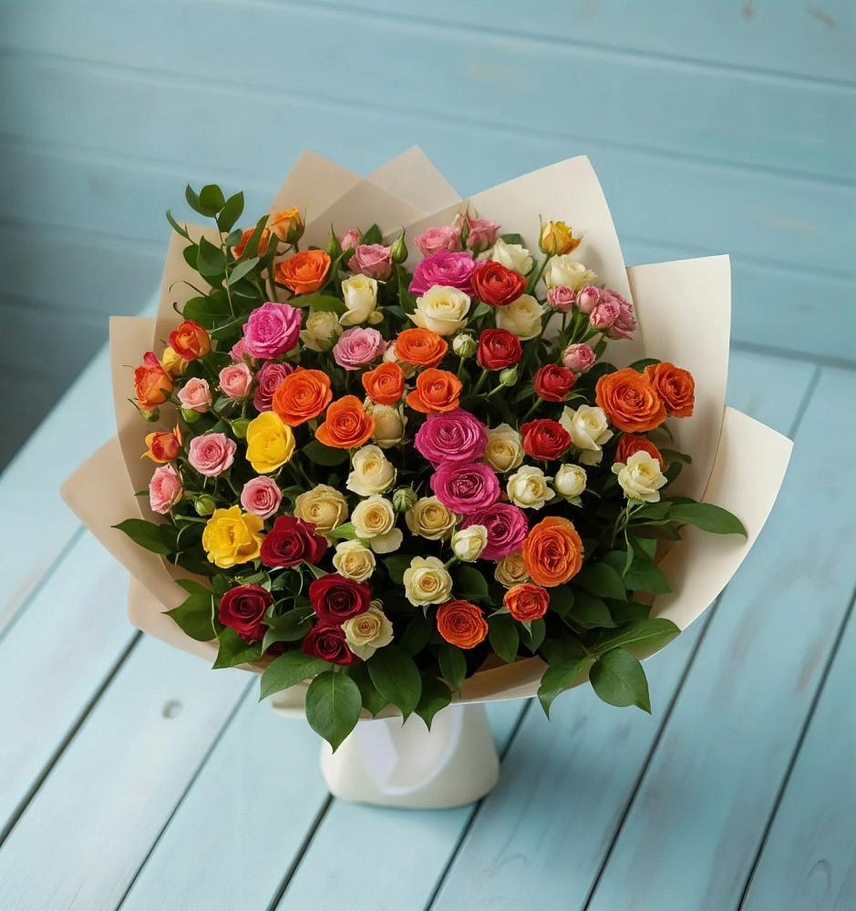 Букет Микс из разноцветных кустовых роз в Зубово