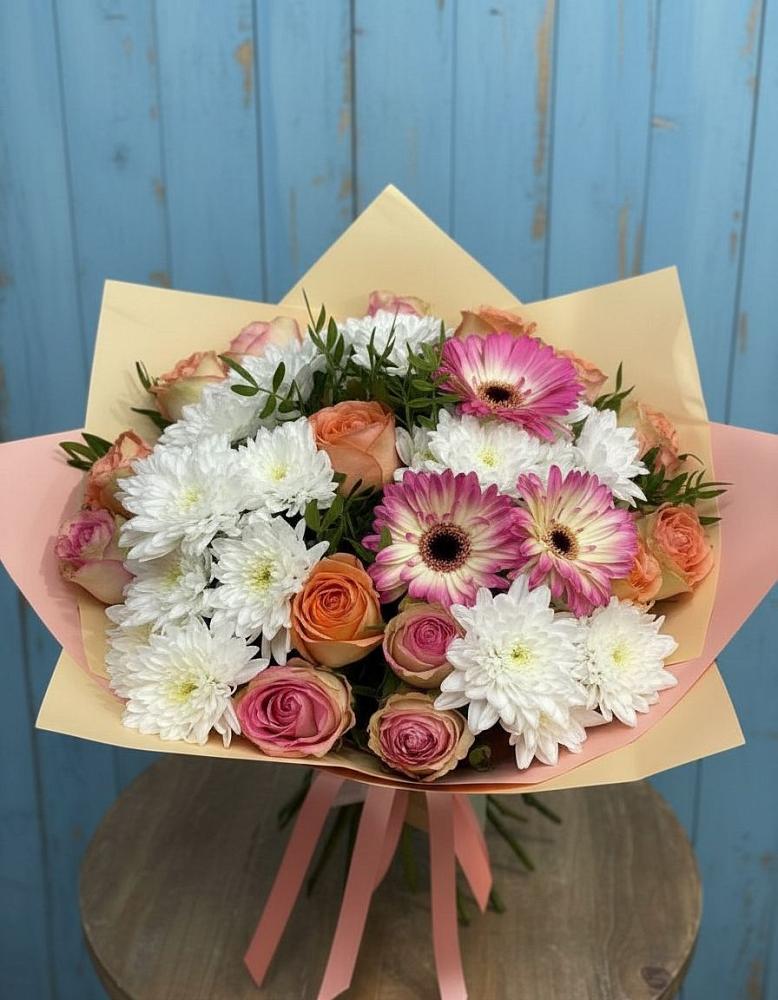 Букет цветов из: Розы, Герберы и Хризантемы в Зубово