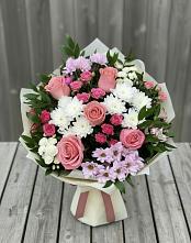 Букет цветов из:  Альстромерии, Гвоздики, Розы и Хризантемы в Зубово