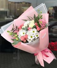 Букет цветов из:  Розы, Лизиантусы и Хризантемы в Зубово