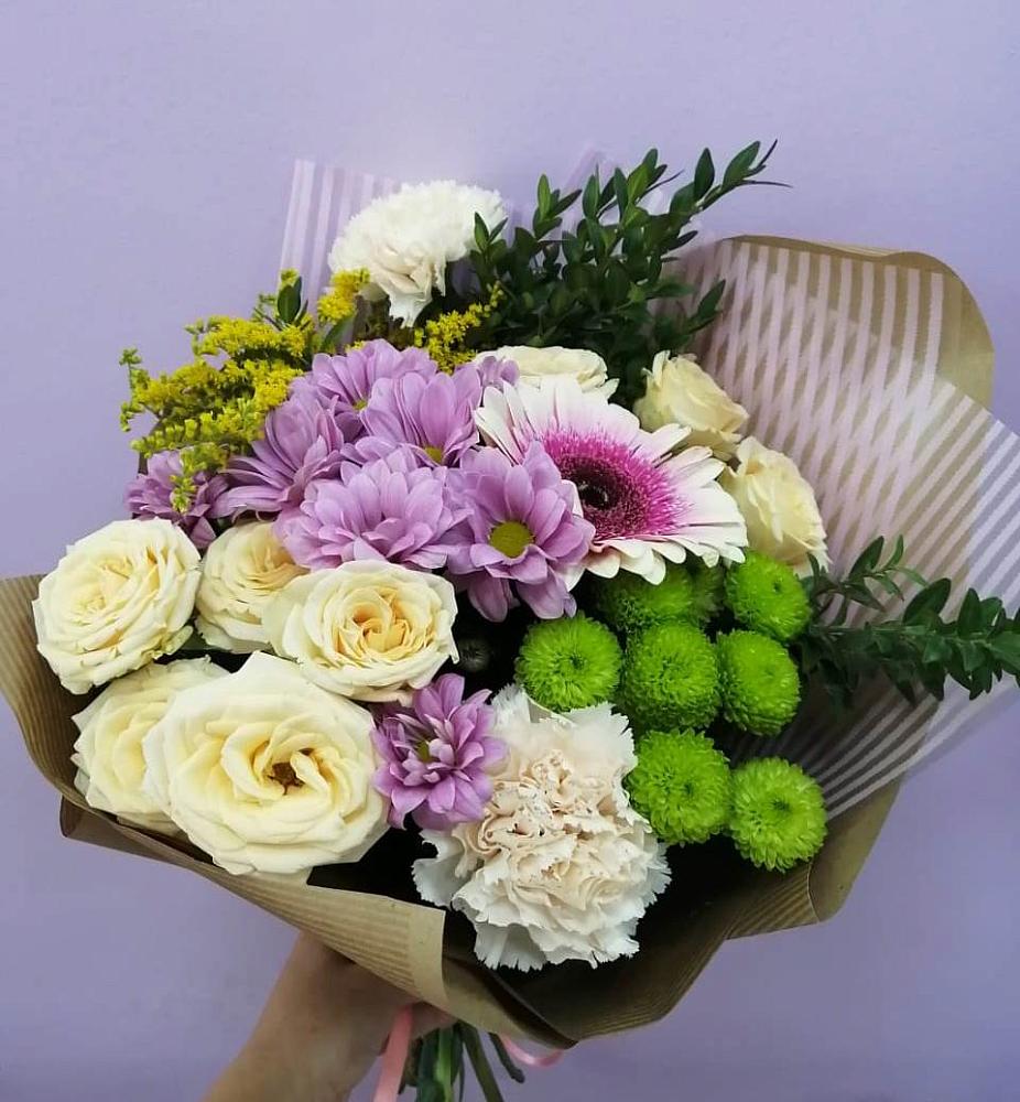 Букет цветов из: Хризантемы, Розы, Гвоздики и Герберы в Зубово